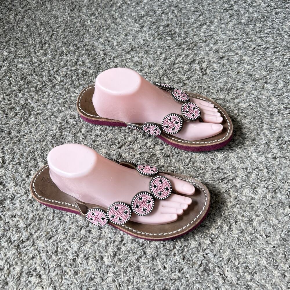 Laidback London Thong Sandals 42 US 11 Ryker Pink Beaded Leather Boho Flats